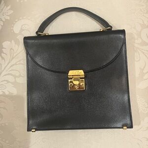 Mark Cross vintage Black Leather Handbag with Gold Accents